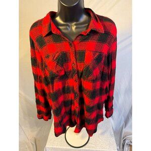 A New Approach Womens buffalo Plaid Flannel Shirt Plus 1X Grunge Fall Red Black